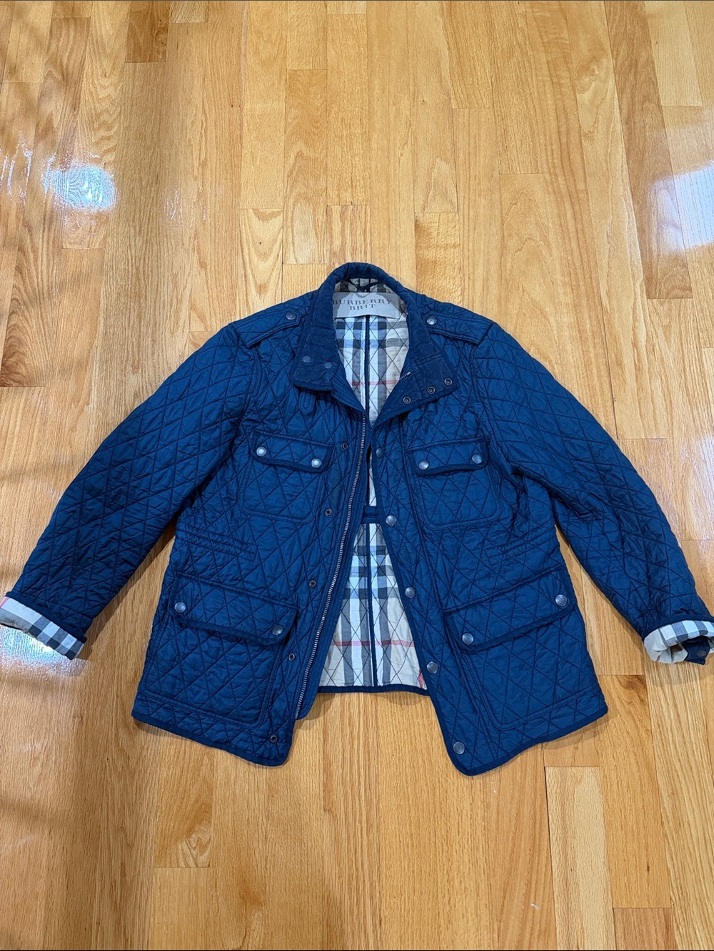 Burberry Navy Quilted Field Jacket with Signature Check Lining